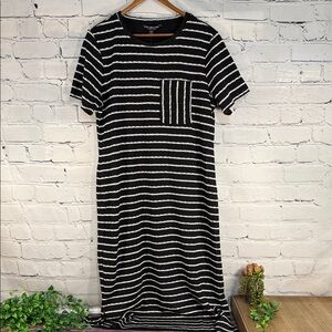 MARC NEW YORK Black and White Striped Midi Shirt Dress
